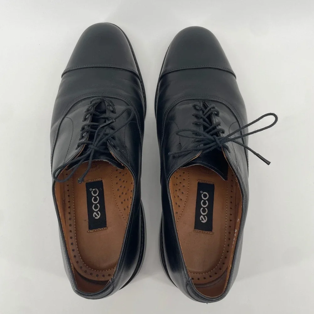 ECCO Cap Toe Oxford Men 8 Black Leather Lace Up Dress Shoes 87298 12
